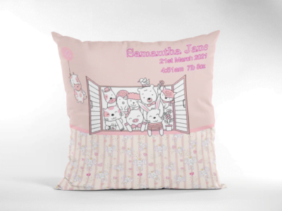 Baby Birth Cushion Cute Animals In Window Pink