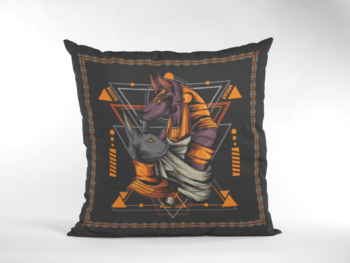 Anubis With Bastet Black Cushion