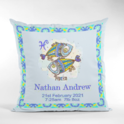 Baby Birth Cushion Pisces With Border Blue