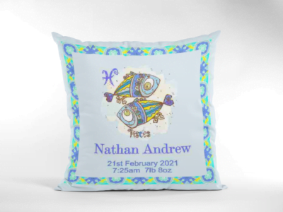 Baby Birth Cushion Pisces With Border Blue